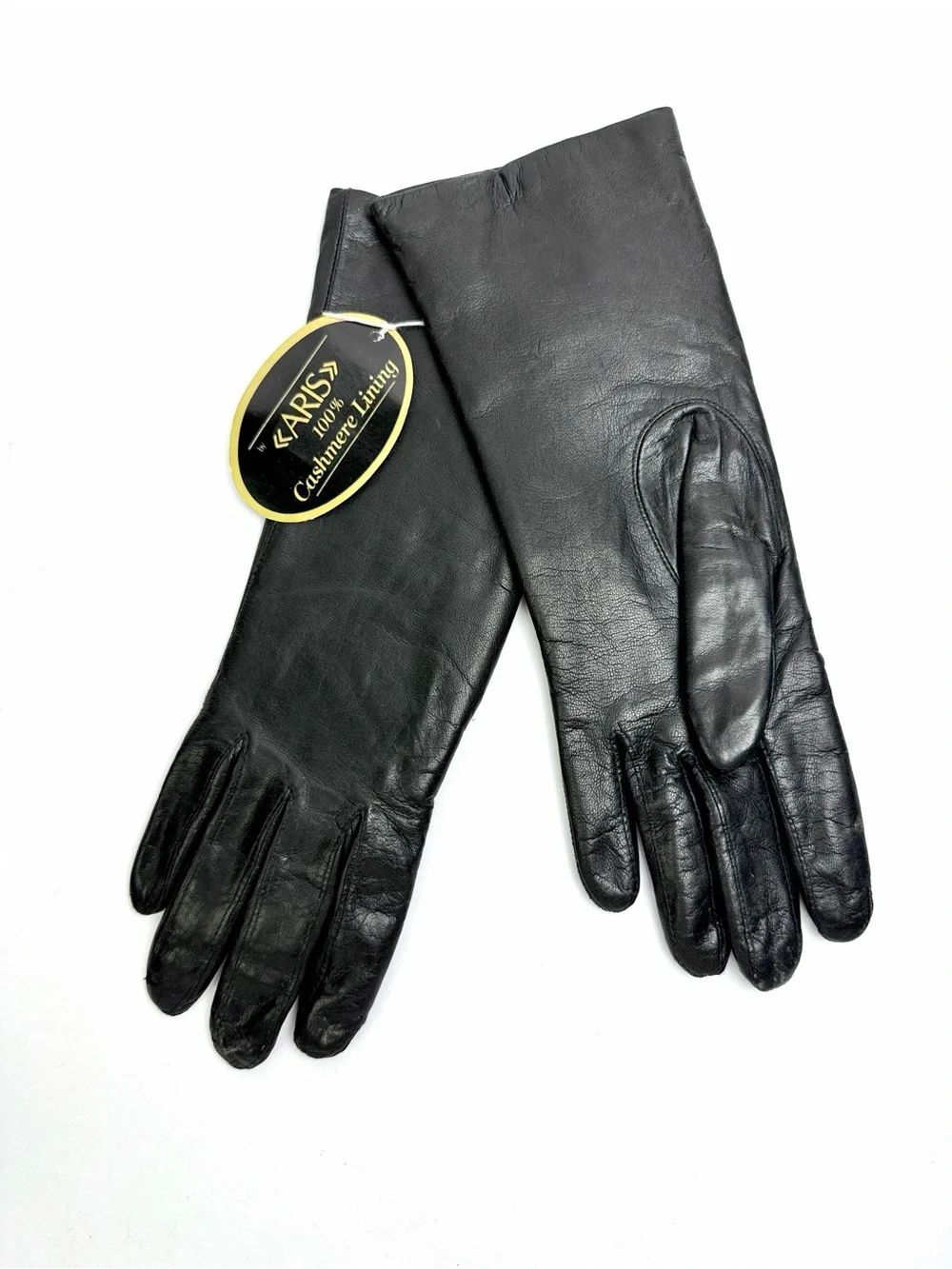 NWT Aris Black Leather Gloves Cashmere Lined Women’s Size 7 Vintage